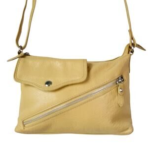 Womens Yellow Pebbled Leather Shoulder Bag Zip Closure Casual Spring Coquette